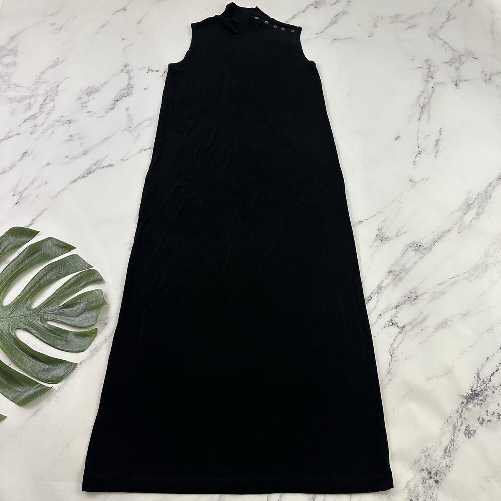 Chicos Travelers Vintage Y2k Maxi Dress Size 0 S Black High Neck Slinky Slip